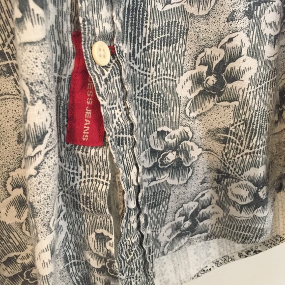 Western Floral Button Up Slate Blue on Soft White -Medium- 100% Cotton - Picture 4 of 8